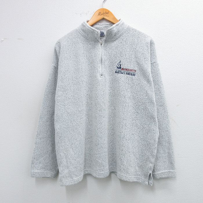 XL★古着 長袖 ハーフジップ スウェット メンズ 90年代 90s マサチューセッツ USA製 薄グレー 霜降り 25sep25 中古 スエット トレーナー トップス