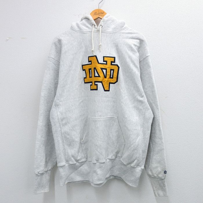 XL★古着 長袖 スウェット パーカー メンズ 90年代 90s ノートルダム 大きいサイズ USA製 薄グレー 霜降り 【spe】 25sep25 中古 スエット トレーナー トップス