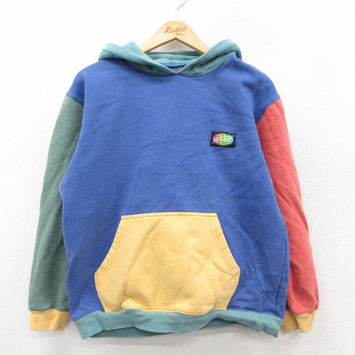 L★古着 長袖 スウェット パーカー メンズ マルチカラー クレイジーパターン 薄紺他 ネイビー 25sep25 中古 スエット トレーナー トップス