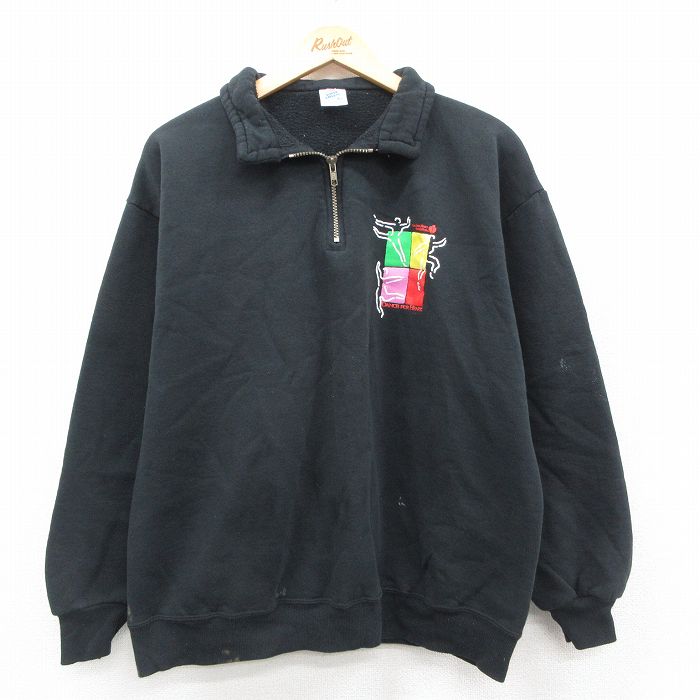XL★古着 ジャージーズ 長袖 ハーフジップ スウェット メンズ 90年代 90s ダンス USA製 黒 ブラック 25sep25 中古 スエット トレーナー トップス