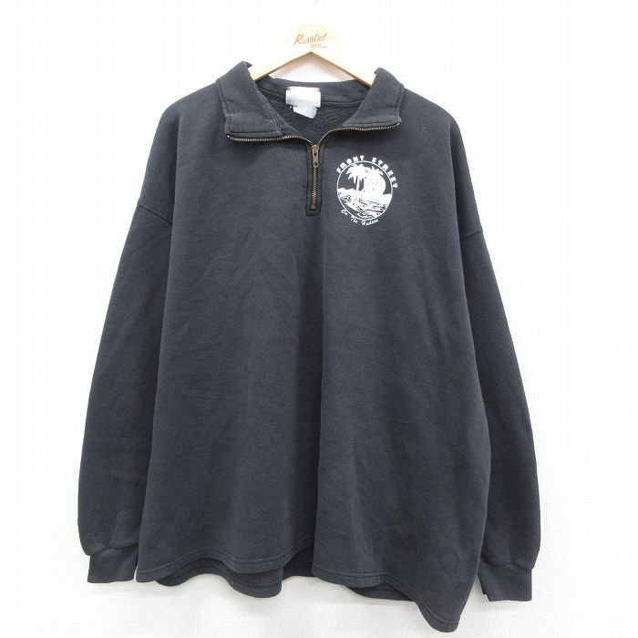 XL★古着 リー Lee 長袖 ハーフジップ スウェット メンズ 00年代 00s ヤシの木 大きいサイズ 黒 ブラック 25sep25 中古 スエット トレーナー トップス