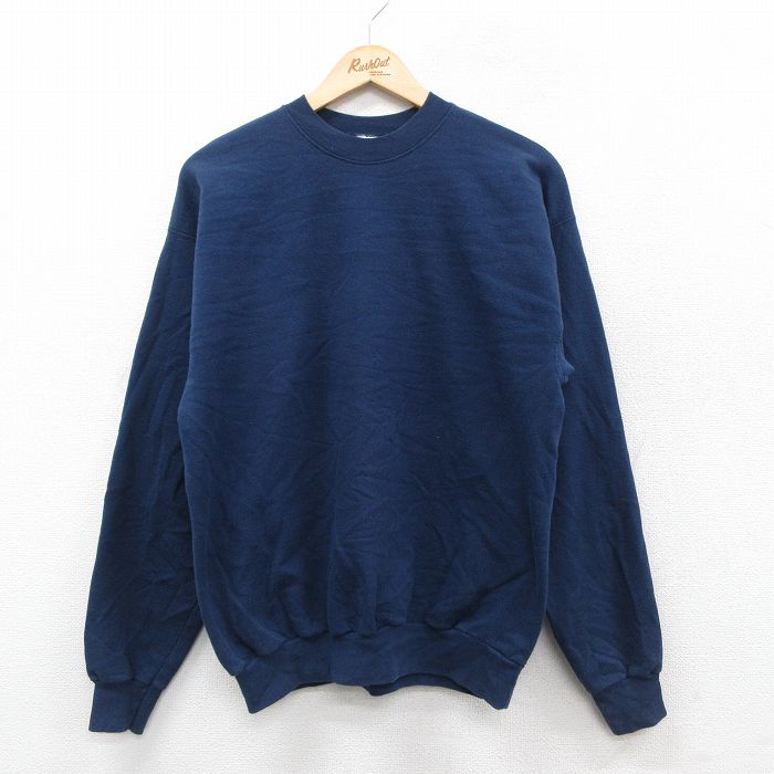 M★古着 ヘインズ Hanes 長袖 スウェット メンズ 00年代 00s 無地 クルーネック 紺 ネイビー 25sep25 中古 スエット トレーナー トップス