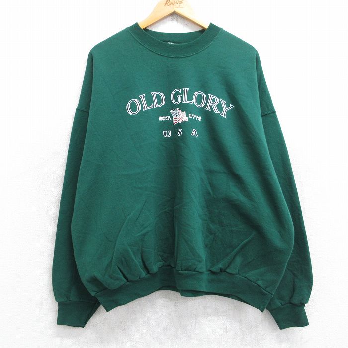 XL★古着 ヘインズ Hanes 長袖 スウェット メンズ 00年代 00s OLD GLORY 大きいサイズ クルーネック 緑 グリーン 25sep25 中古 スエット トレーナー トップス