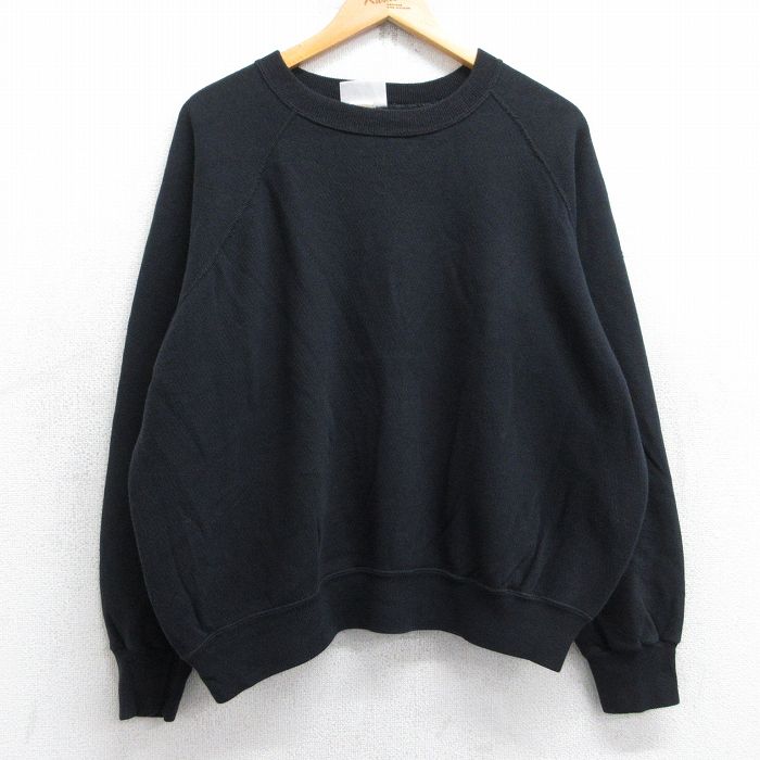 XL★古着 長袖 スウェット メンズ 90年代 90s 無地 ラグラン 大きいサイズ クルーネック USA製 黒 ブラック 25sep25 中古 スエット トレーナー トップス