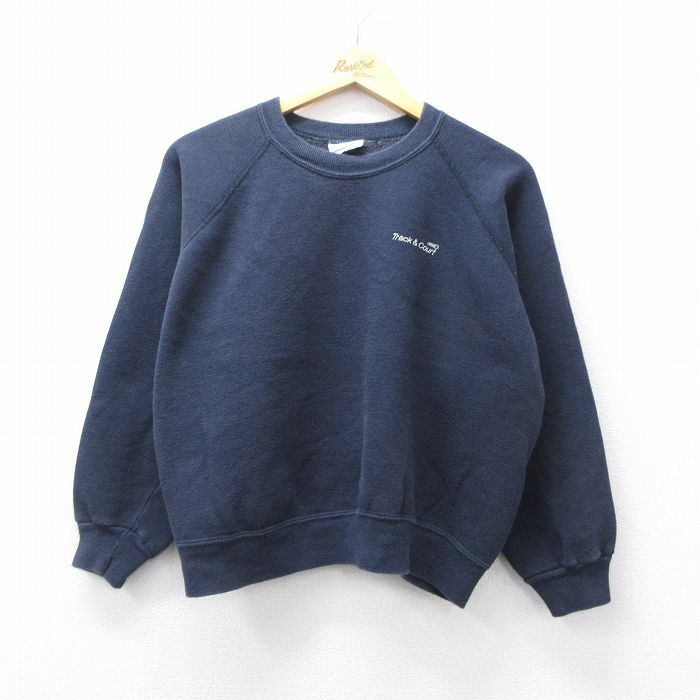 XL★古着 長袖 スウェット メンズ 80年代 80s Track&Court ラグラン ショート丈 クルーネック USA製 紺 ネイビー 25sep26 中古 スエット トレーナー トップス