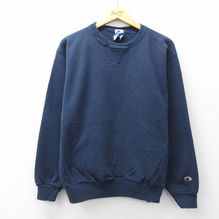 XL★古着 チャンピオン Champion 長袖 スウェット メンズ 90年代 90s 無地 クルーネック 紺 ネイビー 25sep26 中古 スエット トレーナー トップス