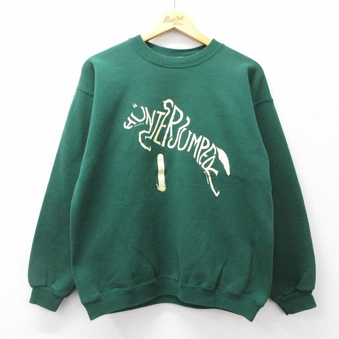 L★古着 ヘインズ Hanes 長袖 スウェット メンズ 90年代 90s HUNTER JUMPER クルーネック USA製 緑 グリーン 25sep26 中古 スエット トレーナー トップス