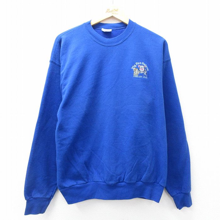L★古着 ヘインズ Hanes 長袖 スウェット メンズ 00年代 00s Pig Pen Saloon クルーネック 青 ブルー 25sep26 中古 スエット トレーナー トップス