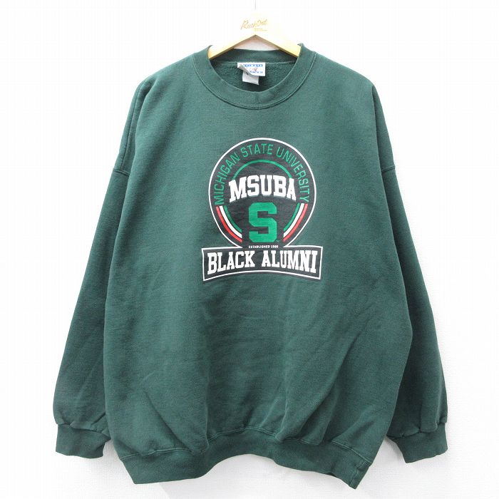 XL★古着 ヘインズ Hanes 長袖 スウェット メンズ 00年代 00s MSUBA 大きいサイズ 濃緑 グリーン 25sep26 中古 スエット トレーナー トップス