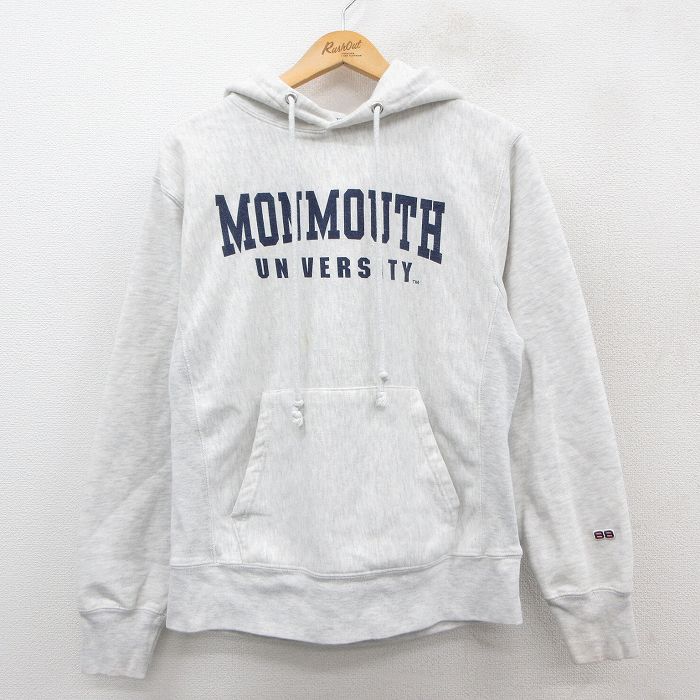 M★古着 長袖 スウェット メンズ モンマス 大学 薄グレー 霜降り 25sep26 中古 スエット トレーナー トップス
