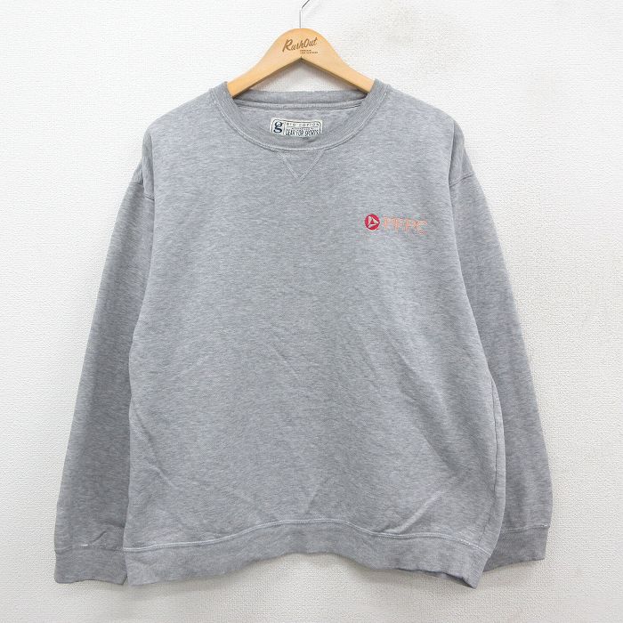 XL★古着 長袖 スウェット メンズ PFPC クルーネック グレー 霜降り 25sep26 中古 スエット トレーナー トップス