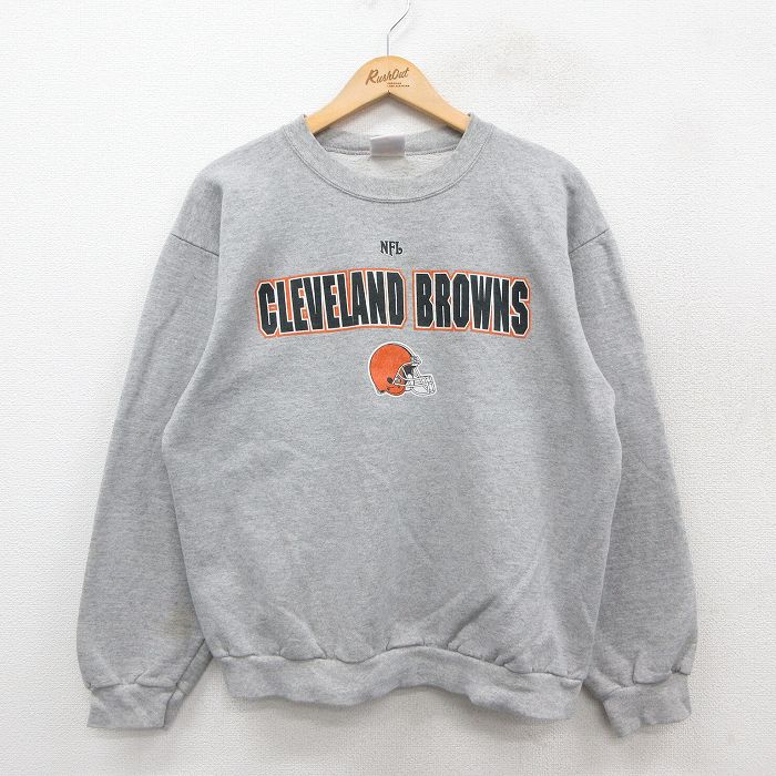 L★古着 長袖 スウェット メンズ 00年代 00s NFL クリーブランドブラウンズ クルーネック グレー 霜降り アメフト スーパーボウル 25sep26 中古 スエット トレーナー トップス