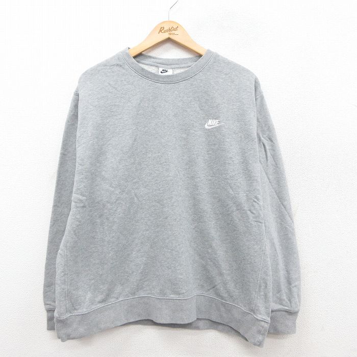 XL★古着 ナイキ NIKE 長袖 スウェット メンズ ワンポイントロゴ 大きいサイズ クルーネック グレー 霜降り 25sep26 中古 スエット トレーナー トップス