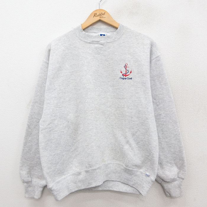 L★古着 ラッセル 長袖 スウェット メンズ 90年代 90s イカリ ケープコッド クルーネック USA製 薄グレー 霜降り 【spe】 25sep26 中古 スエット トレーナー トップス