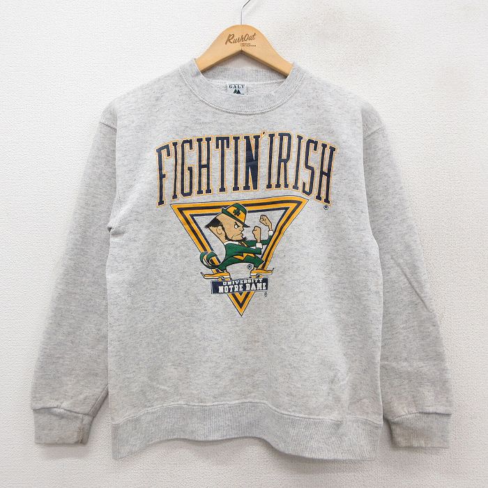 S★古着 長袖 スウェット メンズ 90年代 90s アイリッシュ ノートルダム クルーネック USA製 薄グレー 霜降り 25sep26 中古 スエット トレーナー トップス