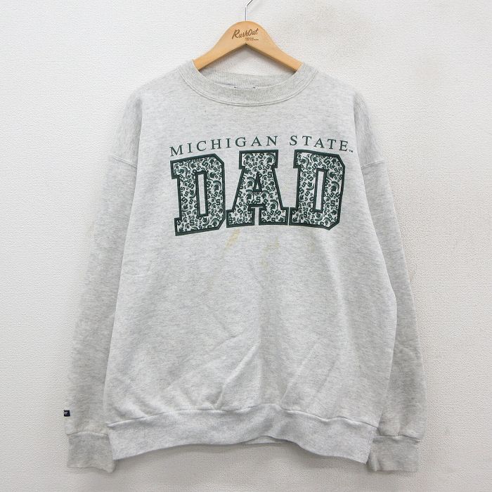 XL★古着 ジャンスポーツ 長袖 スウェット メンズ 90年代 90s ミシガン DAD 大きいサイズ クルーネック USA製 薄グレー 霜降り 25sep26 中古 スエット トレーナー トップス