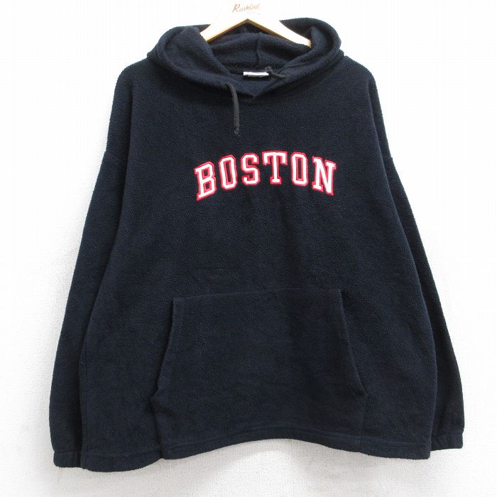XL★古着 長袖 フリース トップス パーカー メンズ 90年代 90s ボストン USA製 黒 ブラック 25sep26 中古 スエット トレーナー