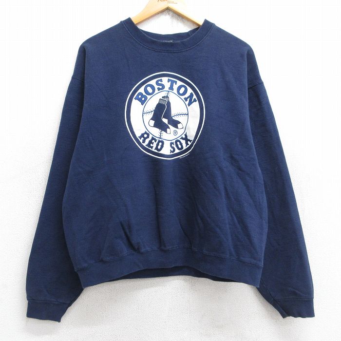 【20%OFF】L★古着 フルーツオブザルーム 長袖 スウェット メンズ 90年代 90s MLB ボストンレッドソックス クルーネック 紺 ネイビー メジャーリーグ ベースボール 野球 25sep26 中古 スエット トレーナー トップス