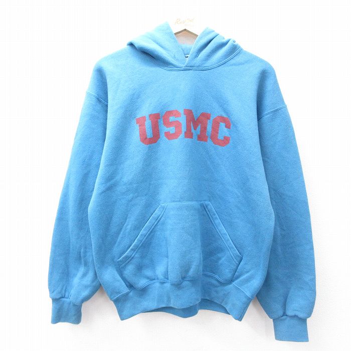 L★古着 長袖 スウェット パーカー メンズ 90年代 90s USMC USA製 水色 25sep27 中古 スエット トレーナー トップス