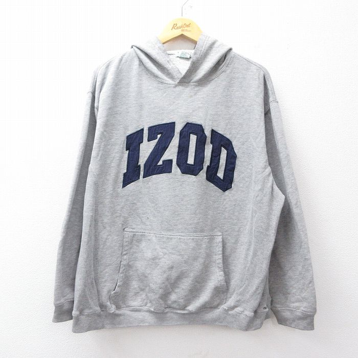 XL★古着 IZOD 長袖 スウェット パーカー メンズ 90年代 90s ビッグロゴ 大きいサイズ グレー 霜降り 25sep27 中古 スエット トレーナー トップス