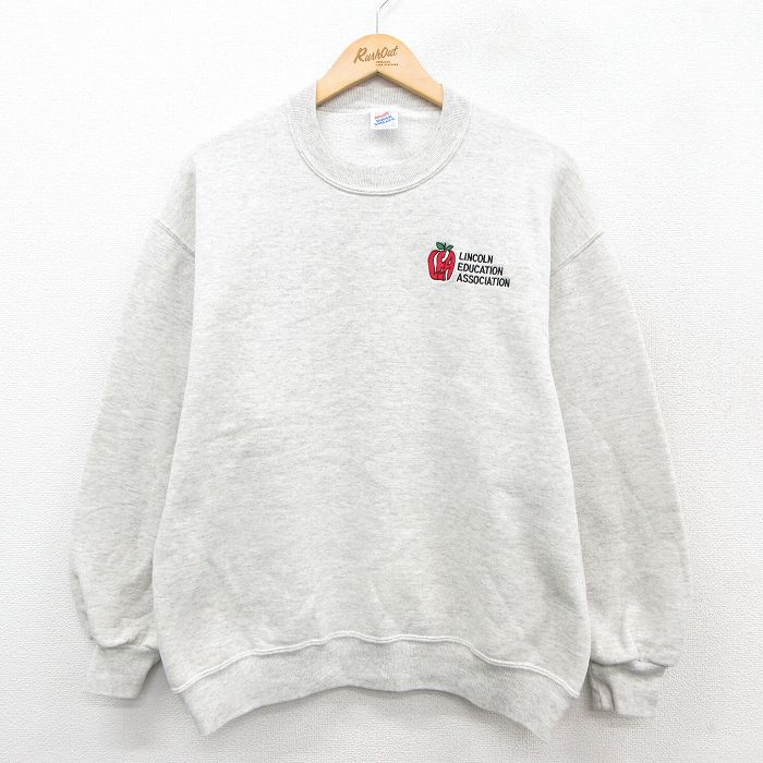L★古着 ジャージーズ 長袖 スウェット メンズ 90年代 90s リンゴ クルーネック USA製 薄グレー 霜降り 25sep27 中古 スエット トレーナー トップス