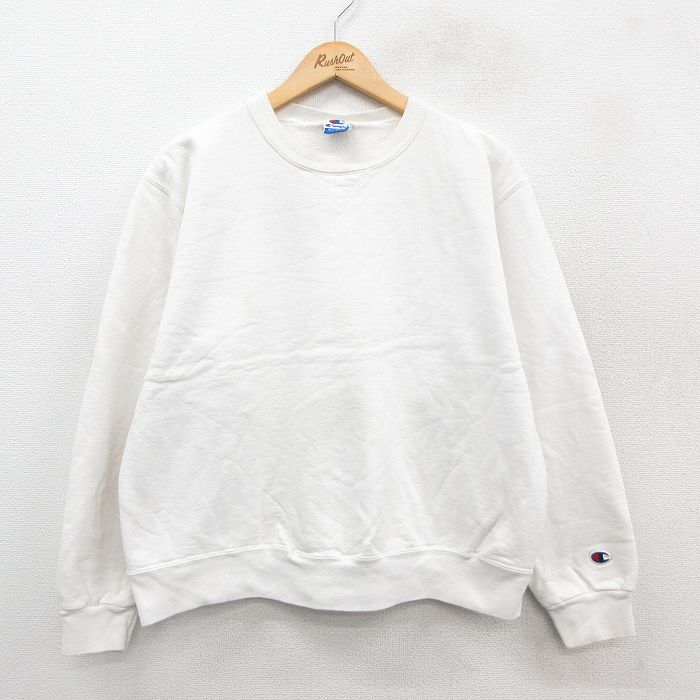 L★古着 チャンピオン champion 長袖 スウェット メンズ 90年代 90s 無地 クルーネック USA製 白 ホワイト 【spe】 25sep27 中古 スエット トレーナー トップス
