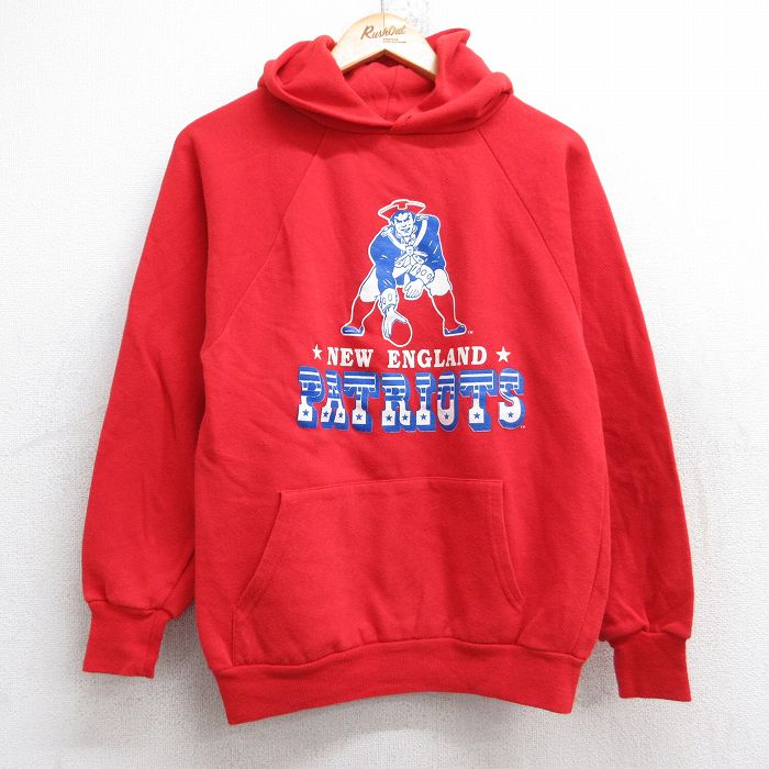 S★古着 長袖 スウェット パーカー メンズ 80年代 80s NFL ニューイングランドペイトリオッツ ラグラン USA製 赤 レッド アメフト スーパーボウル 25sep30 中古 スエット トレーナー トップス