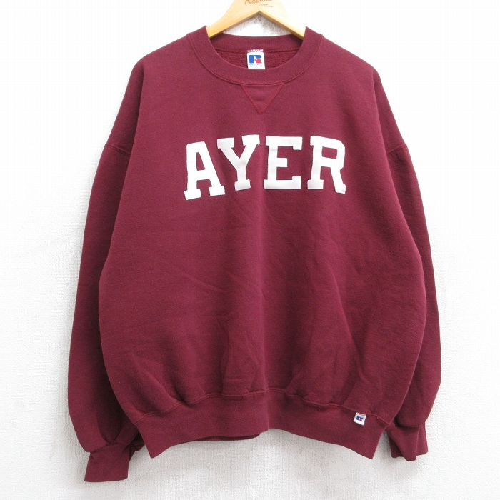 XL★古着 ラッセル 長袖 スウェット メンズ 90年代 90s AYER 大きいサイズ クルーネック USA製 エンジ 【spe】 25sep30 中古 スエット トレーナー トップス