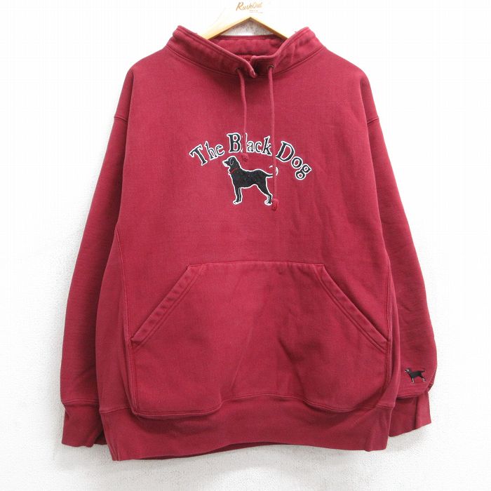 XL★古着 長袖 スウェット メンズ The Black Dog 犬 モックネック ハイネック 赤系 レッド 25sep30 中古 スエット トレーナー トップス