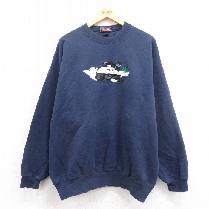 XL★古着 長袖 スウェット メンズ 00年代 00s スノーモービル 刺繍 大きいサイズ クルーネック USA製 紺 ネイビー 【spe】 25oct02 中古 スエット トレーナー トップス
