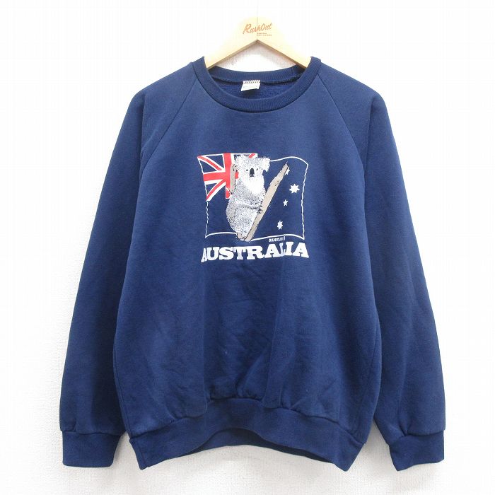 L★古着 長袖 スウェット メンズ 80年代 80s コアラ ラグラン クルーネック オーストラリア製 紺 ネイビー 25oct02 中古 スエット トレーナー トップス