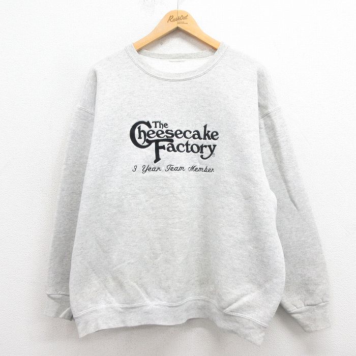 XL★古着 長袖 スウェット メンズ 00年代 00s チーズケーキ 刺繍 クルーネック 薄グレー 霜降り 25oct02 中古 スエット トレーナー トップス