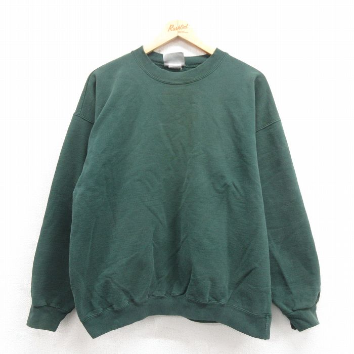 XL★古着 ヘインズ Hanes 長袖 スウェット メンズ 00年代 00s 無地 クルーネック 緑 グリーン 25oct02 中古 スエット トレーナー トップス