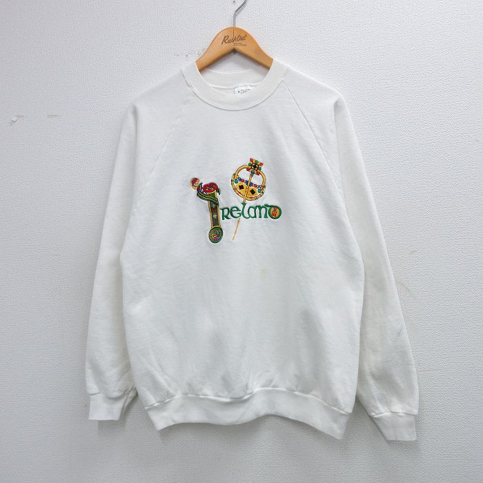 スクリーンスターズ 90s 長袖スウェット アイルランド刺繍 ホワイト L | 古着