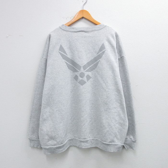 XL★古着 長袖 スウェット メンズ 90年代 90s ミリタリー USエアフォース リフレクター 大きいサイズ クルーネック USA製 薄グレー 霜降り【spe】 26jan19