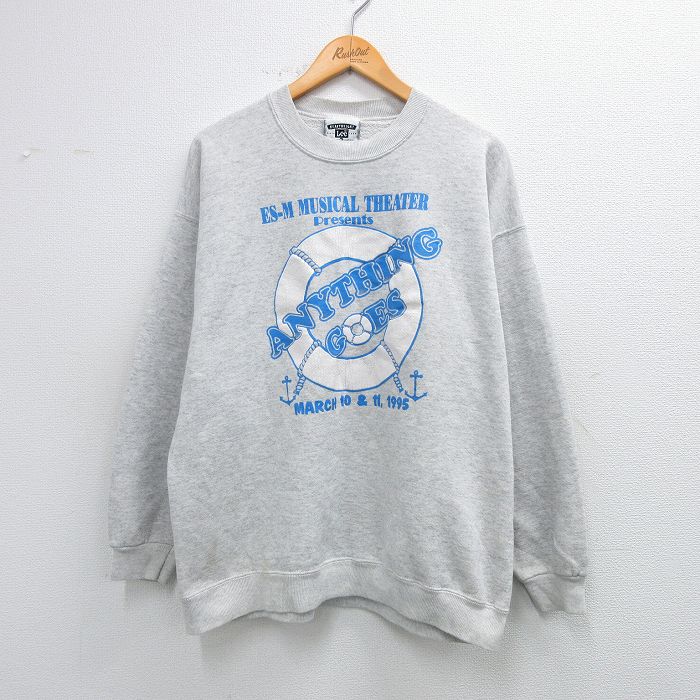 XL★古着 リー Lee 長袖 スウェット メンズ 90年代 90s ANYTHING GOES クルーネック USA製 グレー 霜降り 26jan19