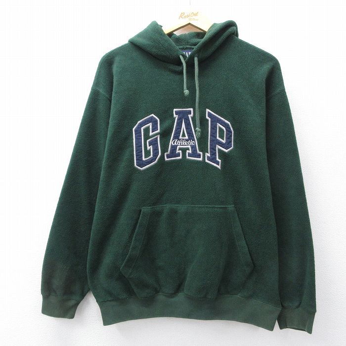 XL★古着 ギャップ GAP 長袖 フリース トップス パーカー メンズ 00年代 00s ビッグロゴ 刺繍 緑 26jan21