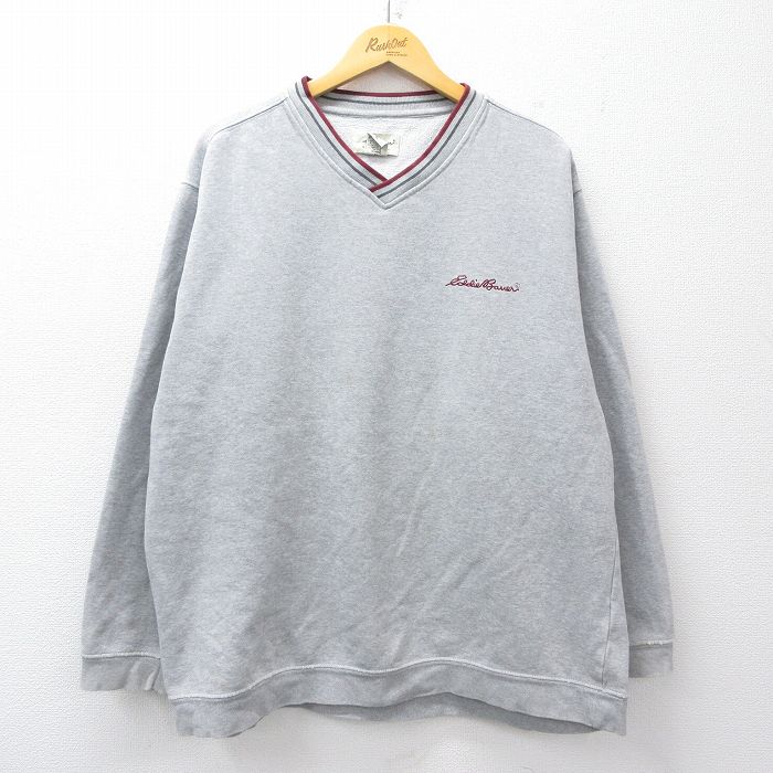 XL★古着 エディーバウアー 長袖 スウェット メンズ 00年代 00s ワンポイントロゴ 大きいサイズ Vネック グレー 霜降り他【spe】 26jan27