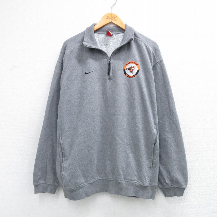 ナイキ 00s ハーフジップスウェット ワンポイントロゴ グレー XL | 古着