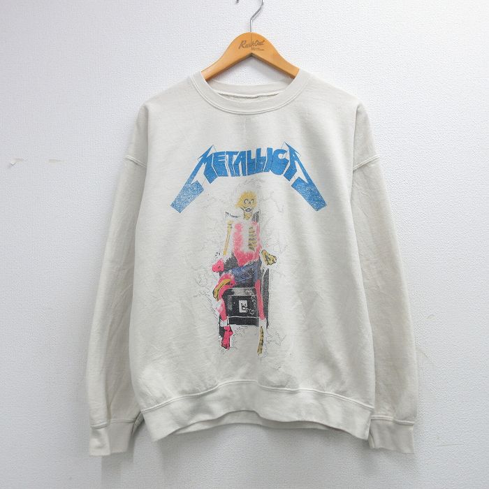 L★古着 長袖 ロック バンド スウェット メンズ メタリカ クルーネック ベージュ系【spe】 26mar14