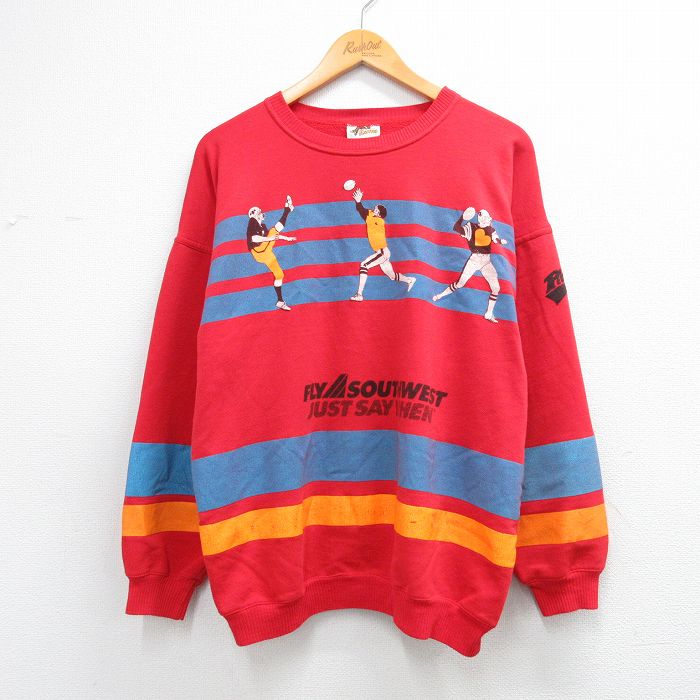 L★古着 長袖 スウェット メンズ 80年代 80s FLY SOUTHWEST アメフト クルーネック USA製 赤他 26mar14