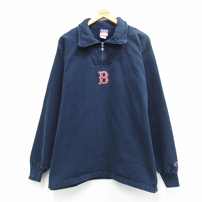 チャンピオン 90s ハーフジップスウェット ボストンレッドソックス ネイビー XL | 古着