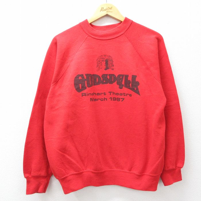 L★古着 長袖 スウェット メンズ 80年代 80s GODSPELL ラグラン クルーネック 赤 26mar18