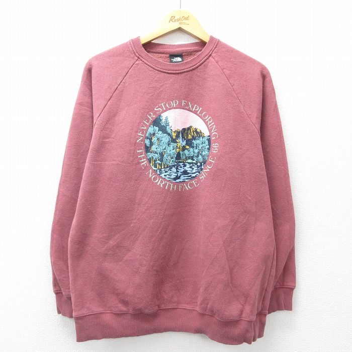 L★古着 ノースフェイス 長袖 スウェット メンズ NEVER STOP ラグラン エンジ系 26mar18
