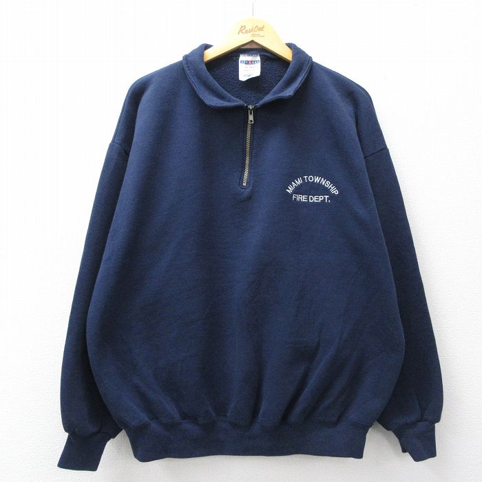 ジャージーズ 90s ハーフジップスウェット FIRE DEPT ネイビー XL | 古着