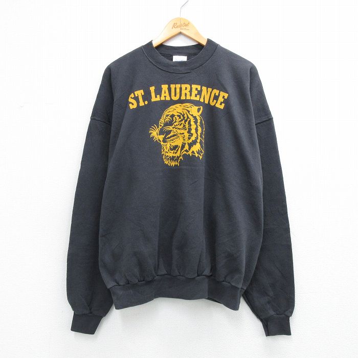 XL★古着 ヘインズ 長袖 スウェット メンズ 00年代 00s ST.LAURENCE トラ 大きいサイズ クルーネック 黒 26mar21