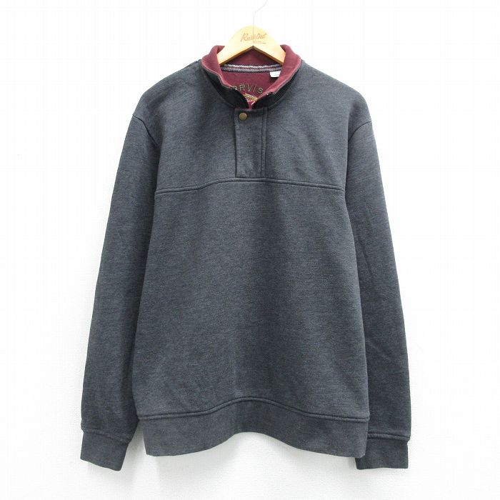 XL★古着 オービス 長袖 ハーフジップ スウェット メンズ 無地 濃グレー 霜降り 26mar21