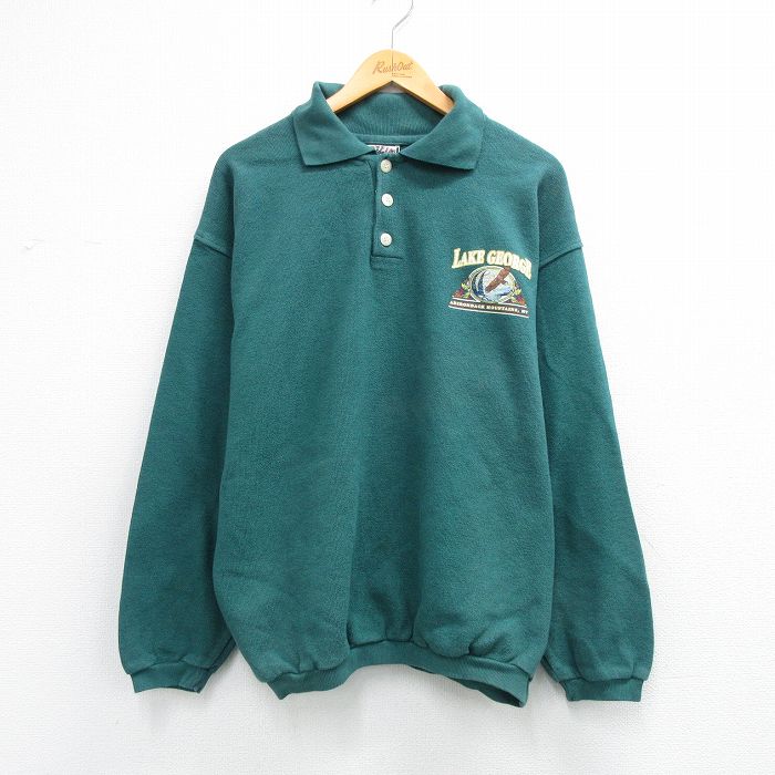 LAKE GEORGE 90s 襟付きスウェット グリーン XL | 古着