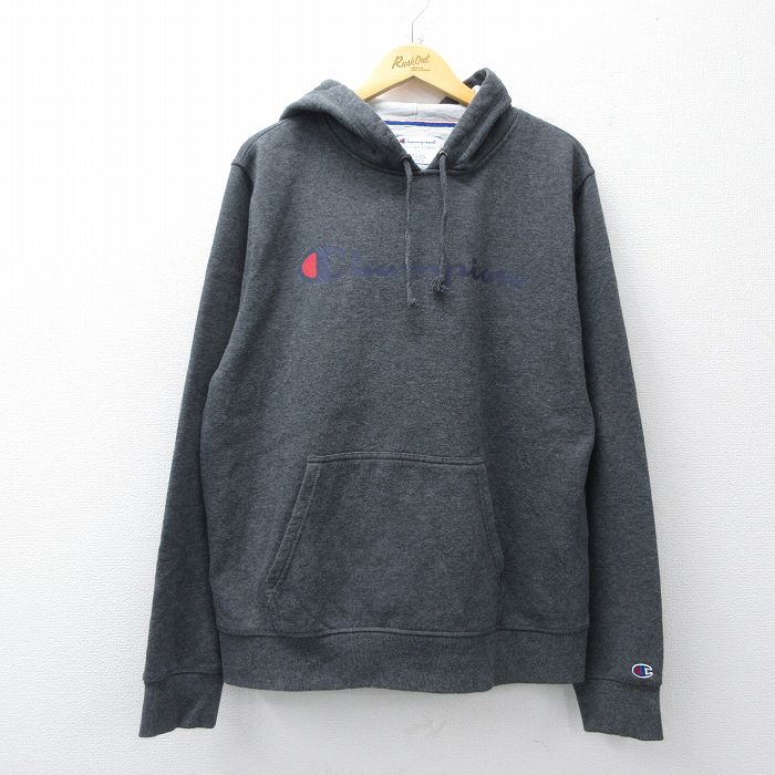 チャンピオン 長袖スウェットパーカー ビッグロゴ グレー XL | 古着