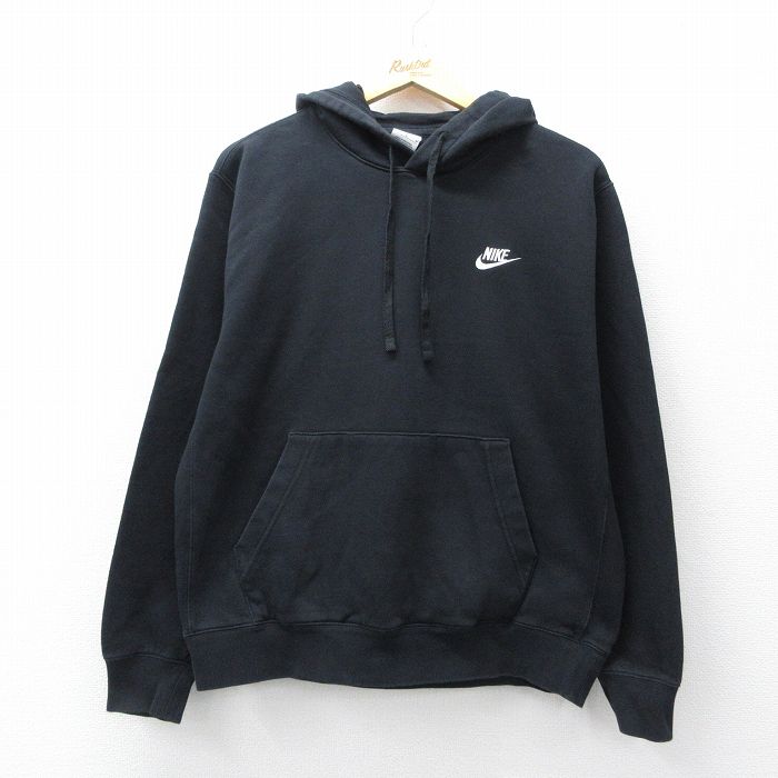 XL★古着 ナイキ NIKE 長袖 スウェット パーカー メンズ ワンポイントロゴ 黒 26mar21